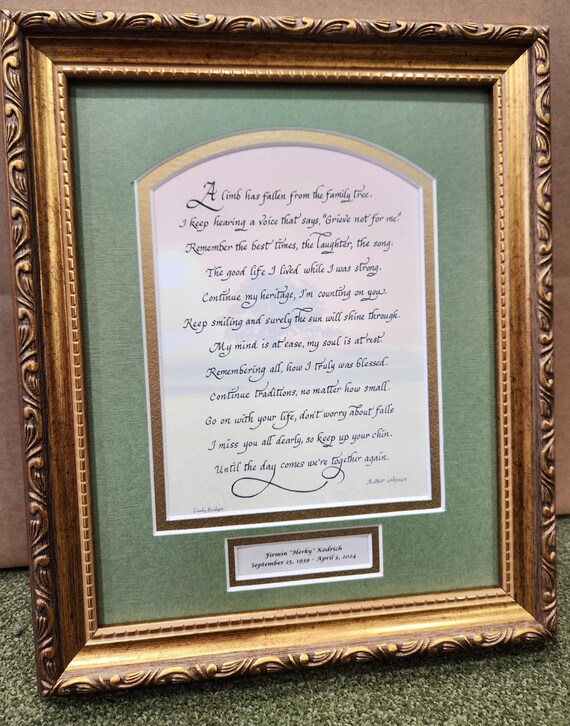 A limb has fallen from the family tree poem for funeral, memorial, sympathy and remembrance personalized gift and keepsake