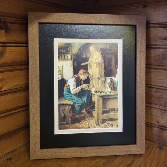 Madonna art His Madonna Boy carving Blessed Virgin Mary matted and framed Catholic Art Print