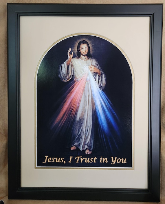 Divine Mercy image of Jesus, custom framed art, Jesus, I trust in you 16" X 20"