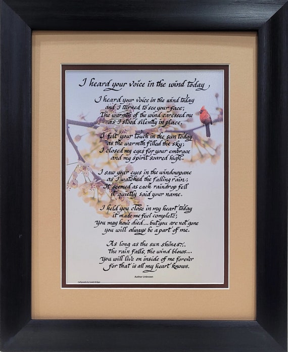 I heard your voice in the wind today framed poem verse
