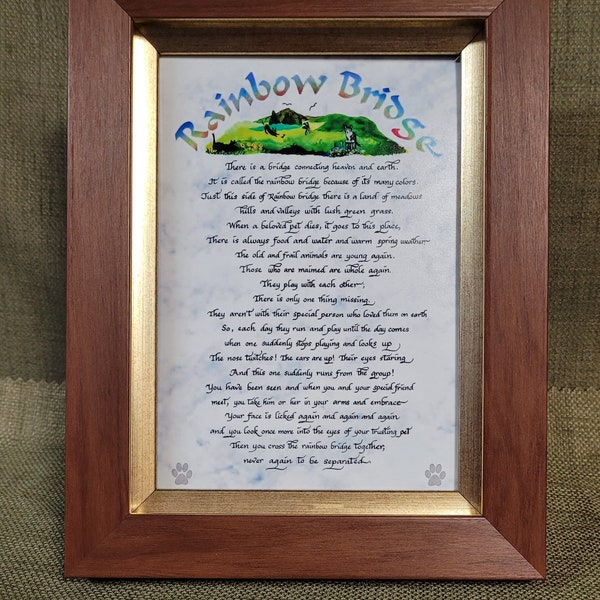 Rainbow Bridge poem calligraphy print framed memorial sympathy desktop picture