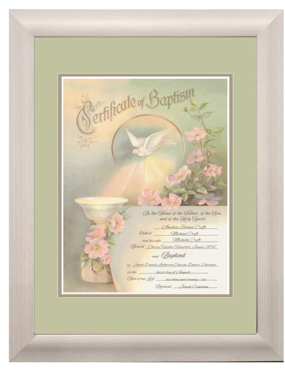 Personalized Baptism Certificate framed picture.