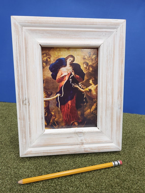 Mary undoer or untier of knots beautiful desktop print framed in rustic natural and rustic whitewash frame