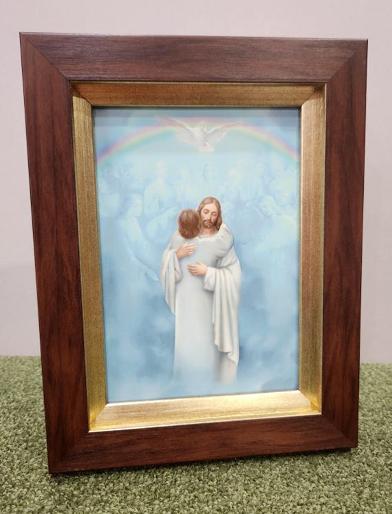 Jesus hugging man small framed Funeral Memorial picture