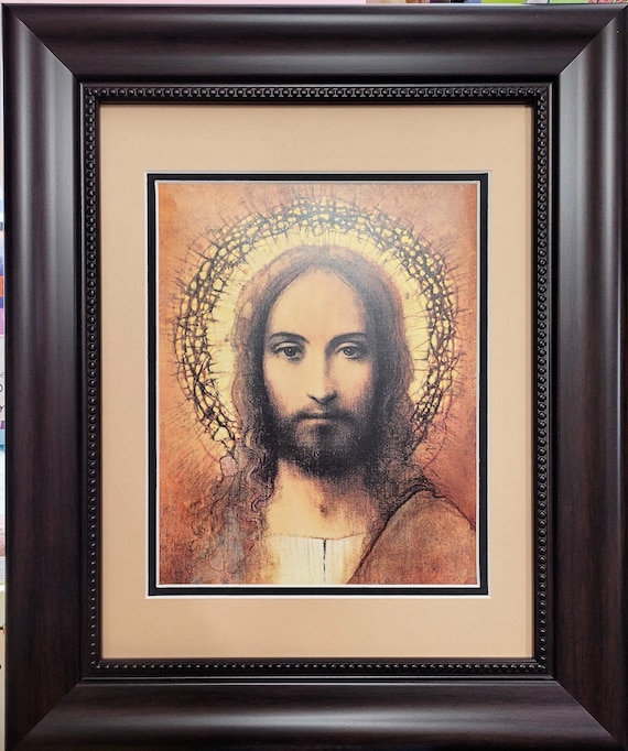 Face of Jesus Christ with crown and halo framed print wall décor for home, office, Pastor, friendship gift