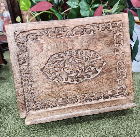 Wood Bible or Book Carved Ornate Stand