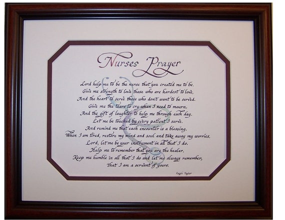 Nurses Prayer Personalizable Framed Green Matted Blessing