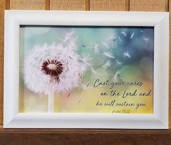 Cast your cares on the Lord and He will sustain you Psalm 55 Bible verse framed picture for home, office, teenager, friendship kitchen art