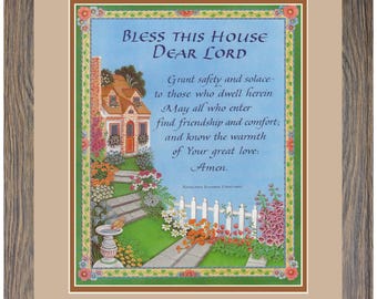 Personalized House Blessing framed and matted cottage-style print.