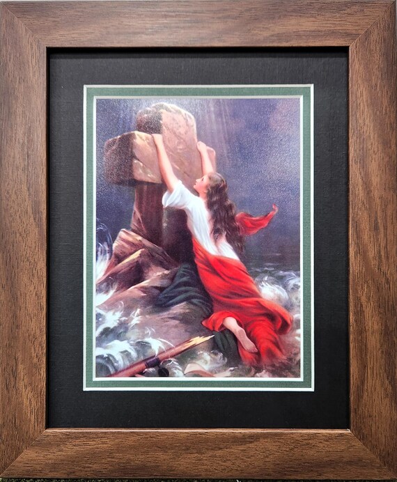 Cling to the cross woman clinging to cross in the sea custom framed picture