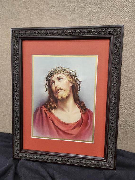 Jesus Crown of Thorns vintage replica art custom framed and matted sacred art print