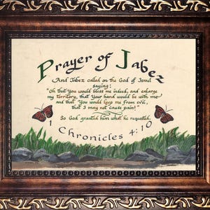 Prayer of Jabez small desktop size framed Christian wall art (1st Chronicles 4:10) with easelback frame