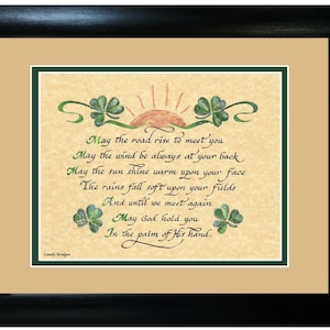 Framed Irish Blessing Prayer: Shamrock Calligraphy Art, St. Patrick&#39;s Day Gift
