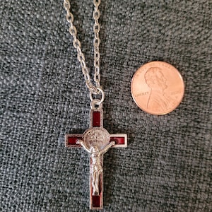 Saint Benedict Red Crucifix Pendant Cross Necklace