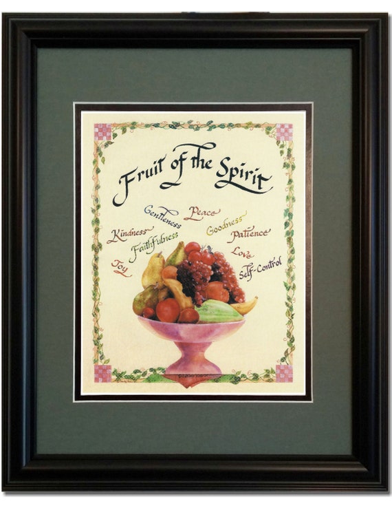 Fruit of the Spirit picture framed and matted calligraphy wall Kitchen art Galatians 5 22-23