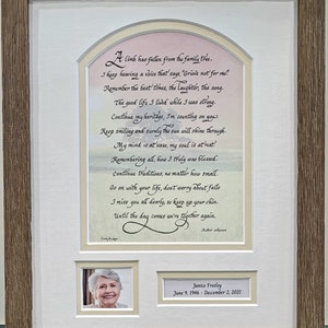 A limb has fallen from the family tree personalized poem. Funeral or memorial picture