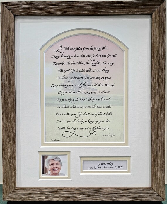 A limb has fallen from the family tree personalized poem. Funeral or memorial picture