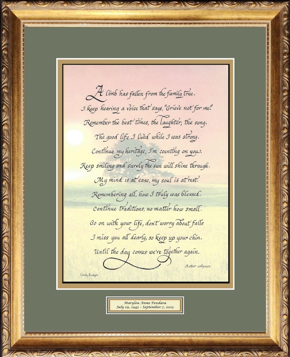 Framed Memorial Poem: A limb has fallen from the family tree Personalized Sympathy Gift