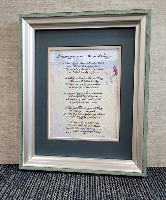 I heard your voice in the wind today custom framed poem