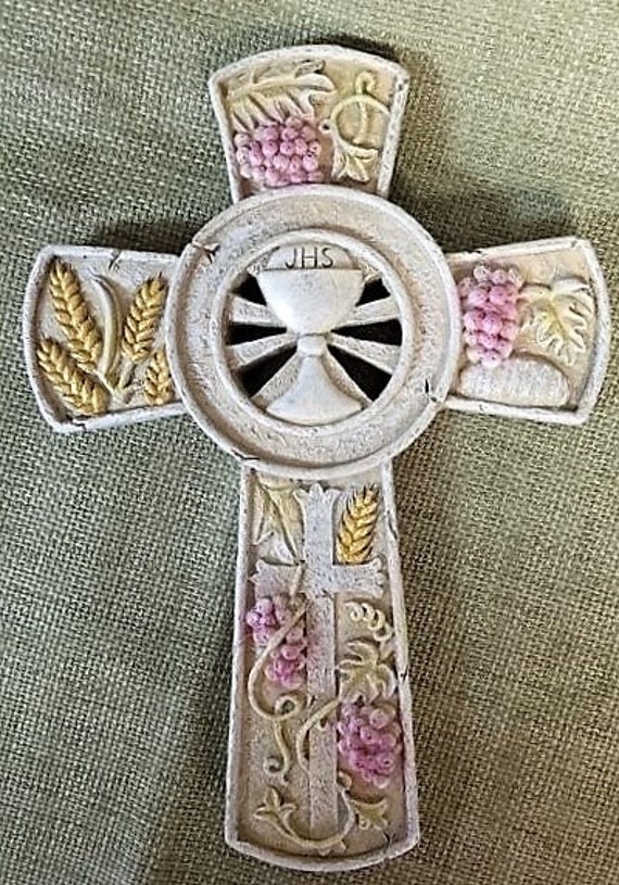 Communion Cross with grapes and wheat design