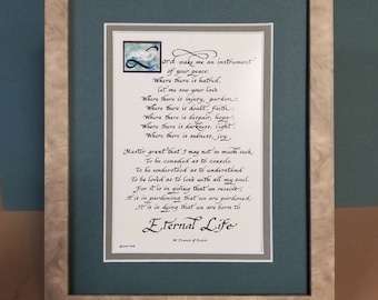 Saint Francis Peace Prayer calligraphy Poem Verse framed and matted 8" X 10" desktop picture