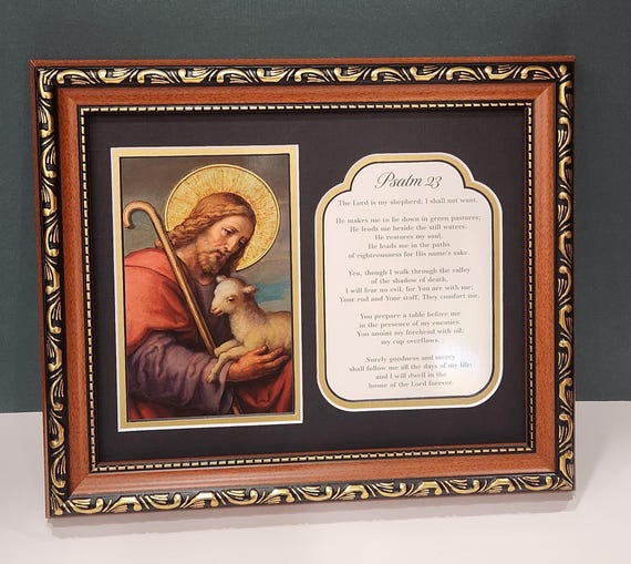 The Lord is my shepherd, framed vintage art, Psalm 23 religious picture