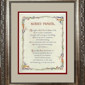Poesia con preghiera dell'infermiera, personalizzata con cornice.
