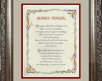 Nurses' Prayer poem verse with Personalization custom framed.