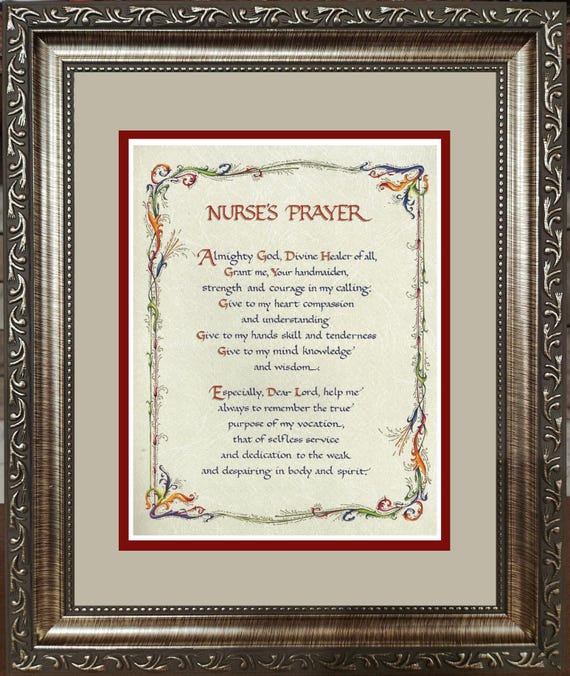 Nurses' Prayer poem verse with Personalization custom framed.