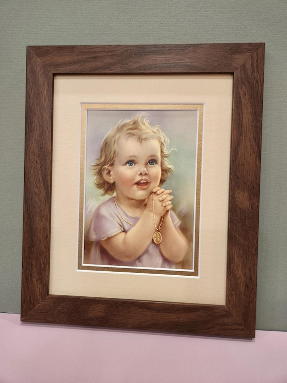 Vintage custom-framed baby girl with necklace print