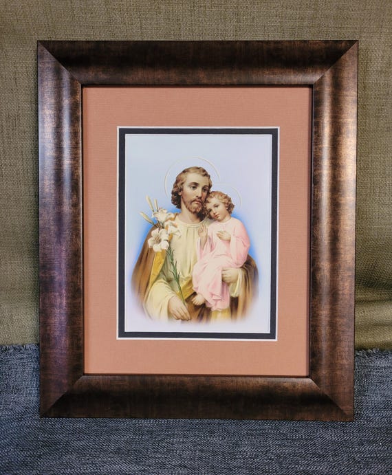Saint Joseph picture custom matted and framed wall art for home, office, church or friendship gift