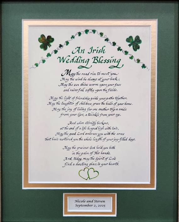 An Irish Wedding Blessing art and calligraphy double-matted print personalized - No Frame