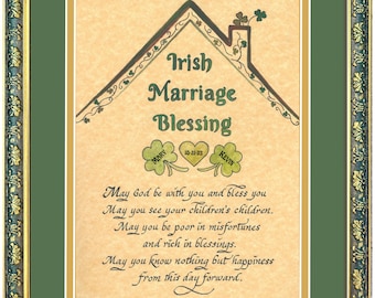Irish Marriage Wedding Blessing for Bride and Groom with shamrocks - Personalized custom framed wedding gift