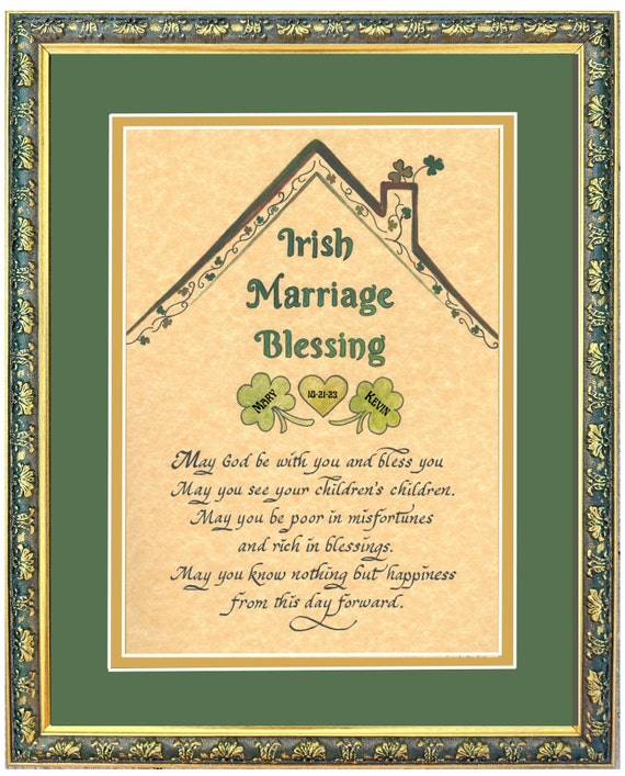 Irish Marriage Wedding Blessing for Bride and Groom with shamrocks - Personalized custom framed wedding gift