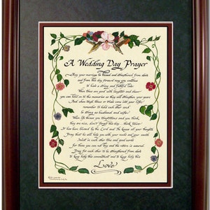 Wedding Day Prayer custom framed Christian poem