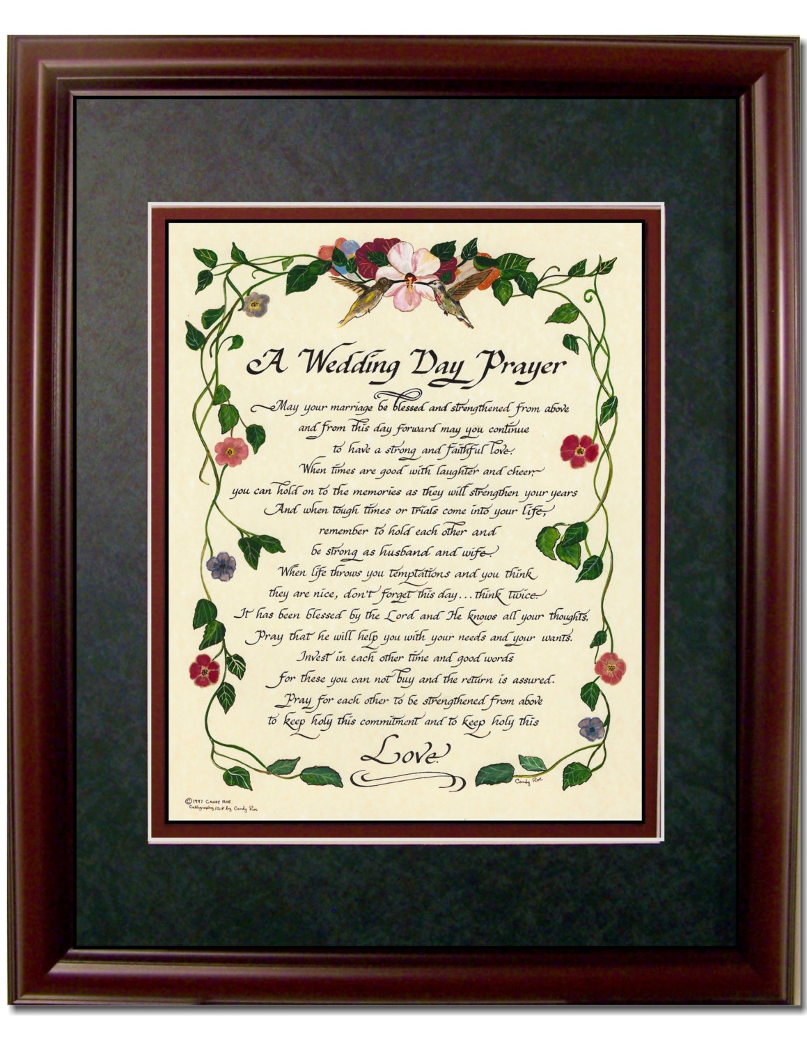 Wedding Day Prayer Framed Christian Calligraphy Poem With Free Heart