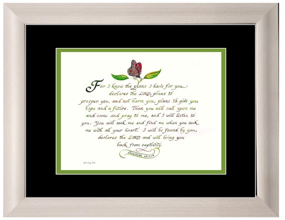 Jeremiah 29 11 Scripture verse custom framed and matted religious wall décor