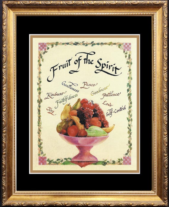 Fruit of the Spirit picture framed and matted calligraphy wall Kitchen art Galatians 5 22-23