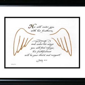 Salmo 91:4 Versículo bíblico de ángel enmarcado cuadro personalizado