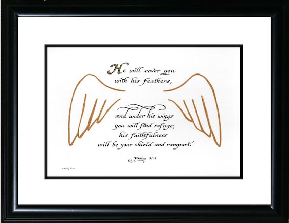 Psalm 91:4 Angel Scripture Verse framed personalized picture
