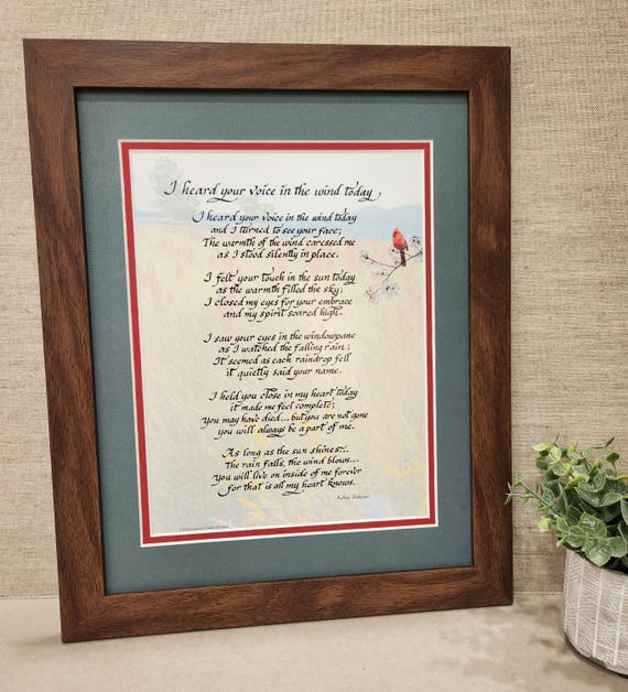 I heard your voice in the wind today, custom-framed poem