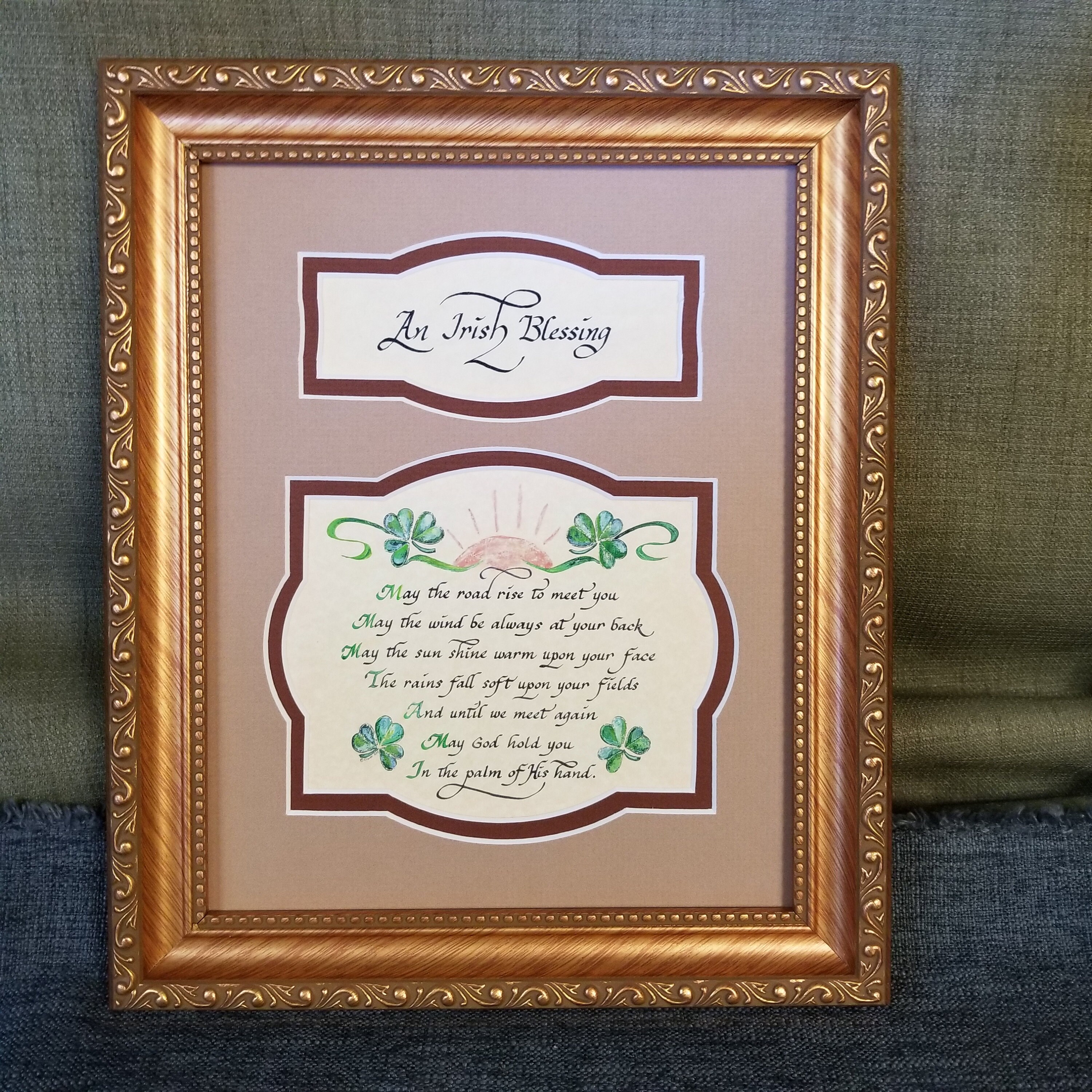Irish Blessing art and calligraphy May the road rise up framed and matted picture for House Warming Patrick/'s Day St