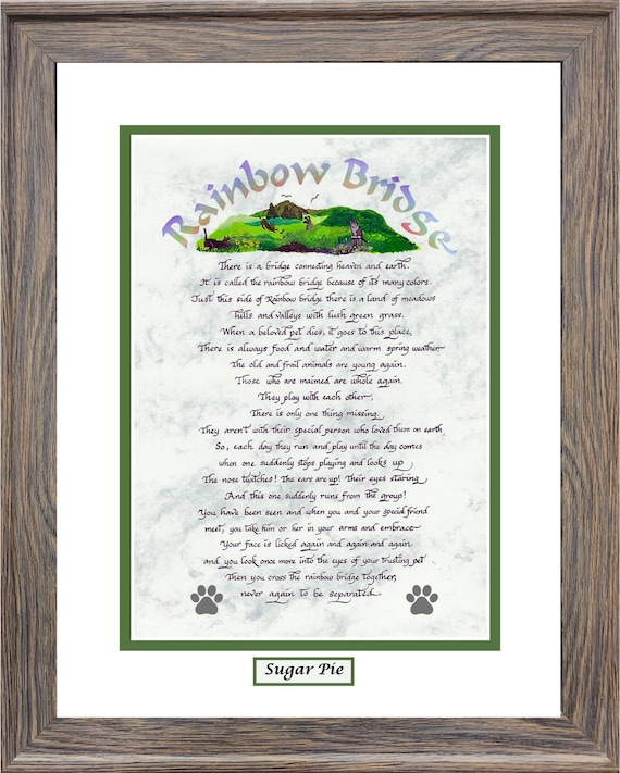 Rainbow Bridge Pet Poem sympathy framed gift