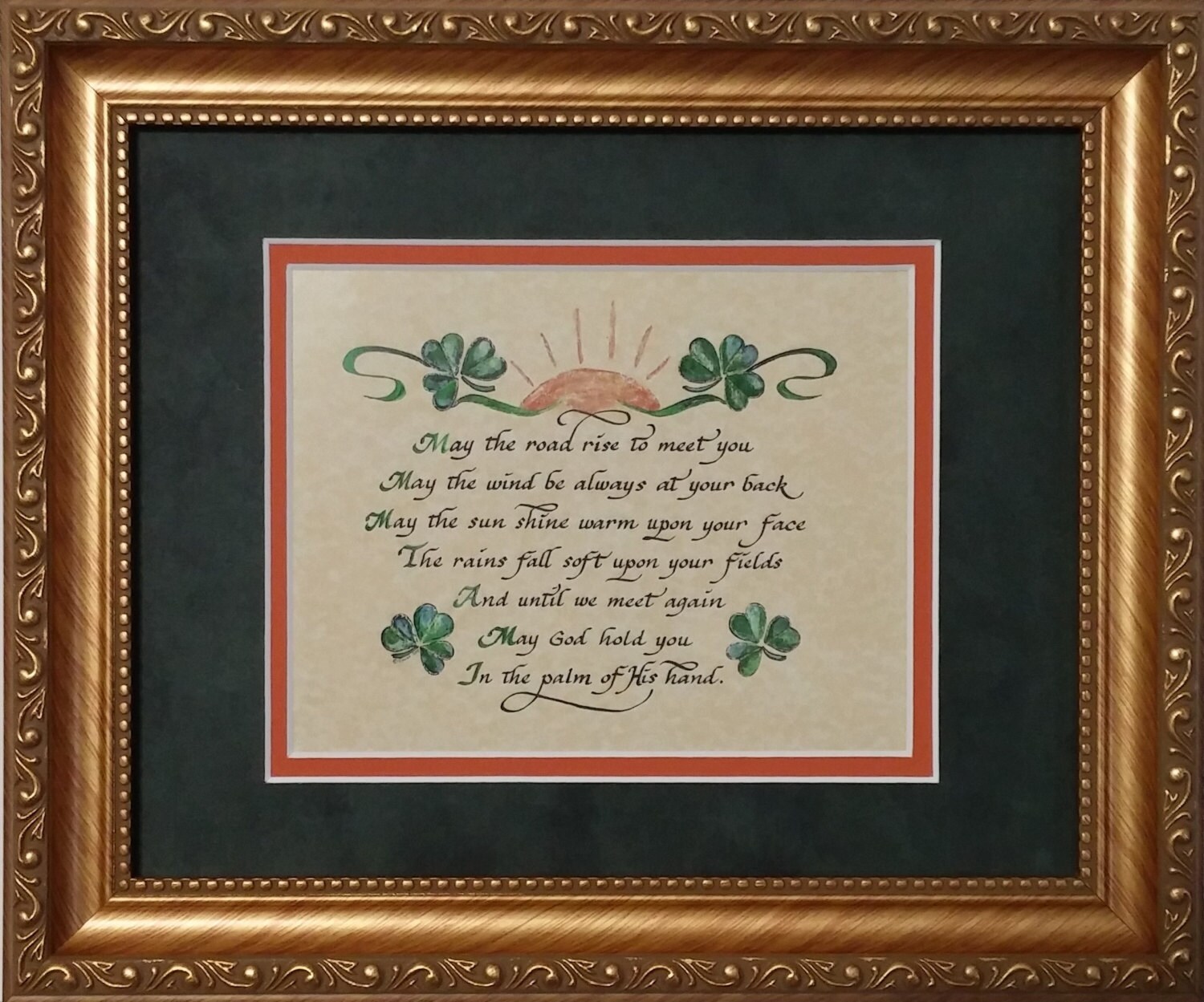 Irish Blessing art and calligraphy May the road rise up framed and matted picture for House Warming Patrick/'s Day St