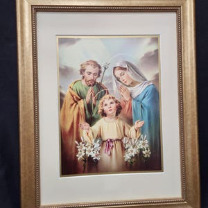 Heilige Familie Druck mit Jesus Joseph und Maria mit Passepartout und gerahmt