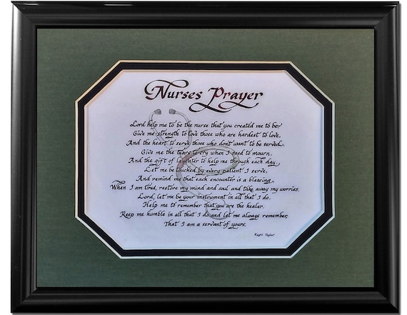 Nurses Prayer Poem framed Christian gift - calligraphy print for RN graduation, personalized gift medical worker.