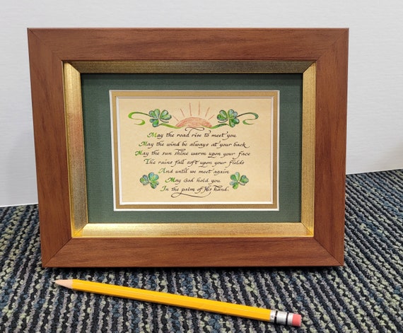 An Irish Blessing Mini calligraphy print May the road rise up to meet you framed and matted for St. Patrick's Day, Wedding or Anniversary