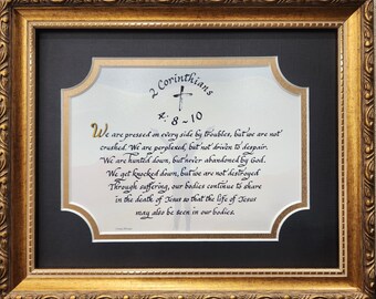 2 Corinthians 4:8-10 Scripture verse calligraphy print custom framed verse of hope