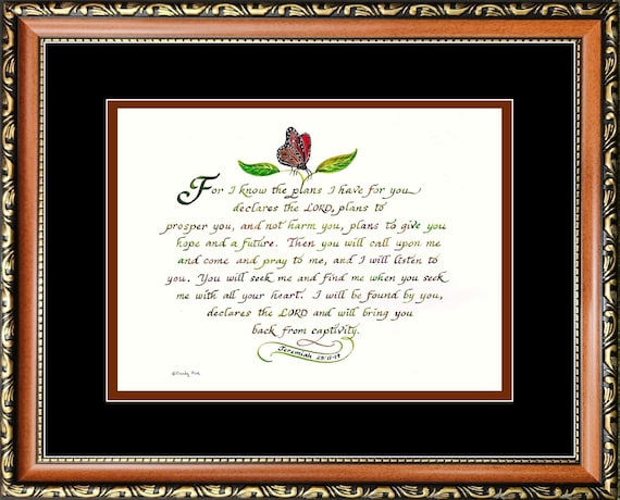 Jeremiah 29 11 Scripture verse custom framed and matted religious wall décor