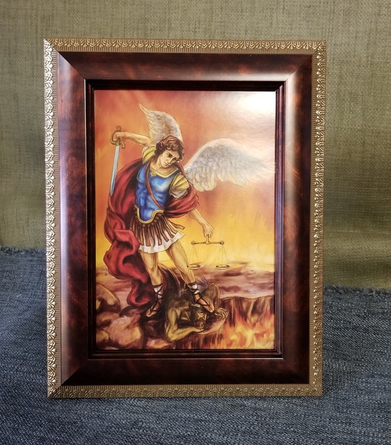 Saint Michael framed desktop or shelf picture 5" X 7"